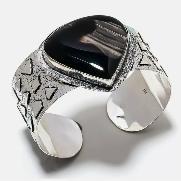 New Banded Agate 925 Silver Cuff Bracelet. - Picture 2 of 15
